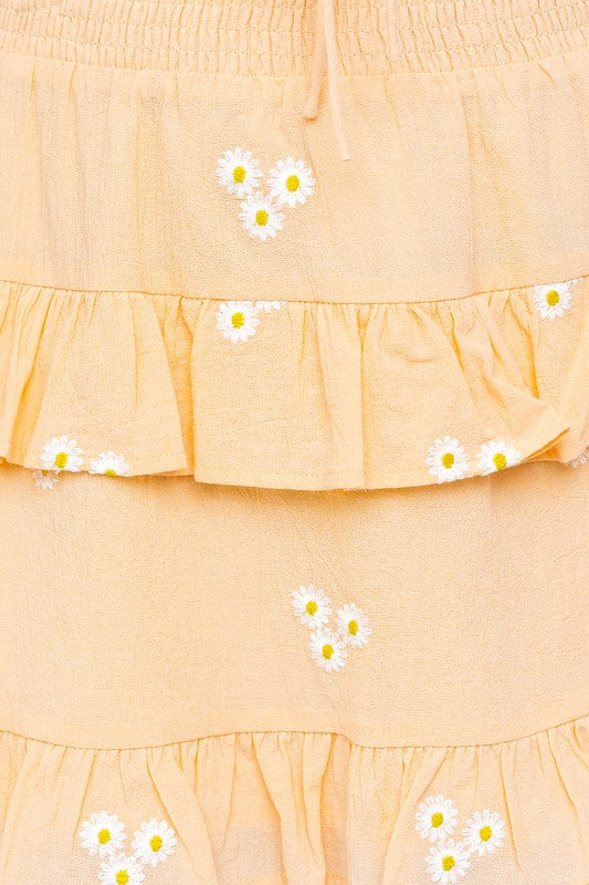 Daisy Embroidered Tiered Mini Skirt