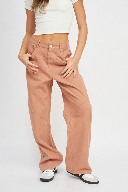 CONTRASTED STITCH DETAIL WIDE PANTS