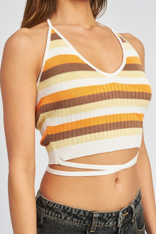 STRIPPED HALTER NECK KNIT TOP