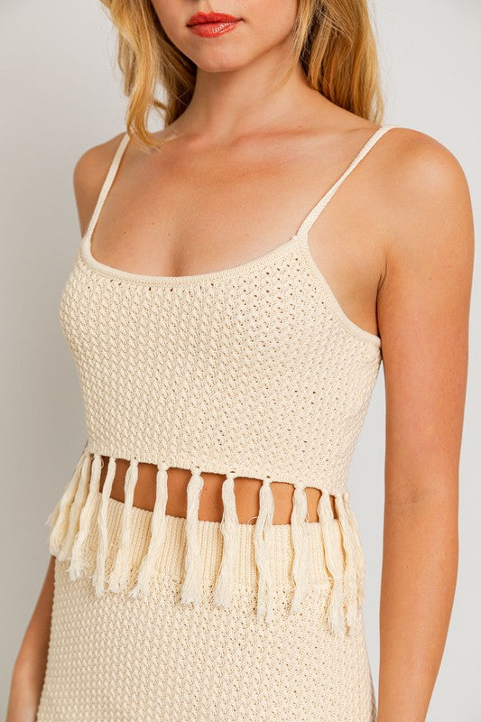 Tassel Detail Spaghetti Sweater Crop Top