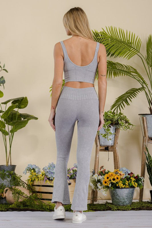 Women's Stone Washed Ribbed Matching Yoga Set