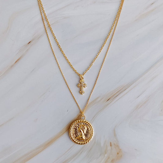 Cross And Coin Layered Necklace