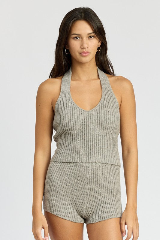 RIBBED HALTER NECK TOP