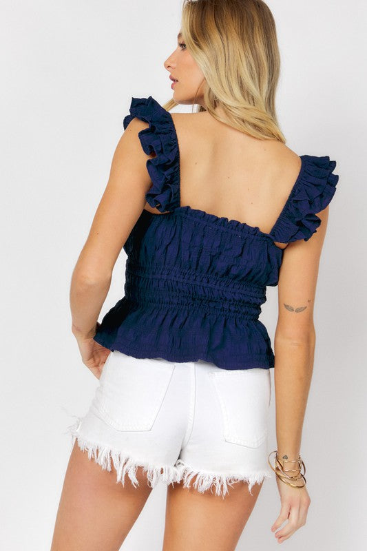 Solid Square Neck Ruffle Top